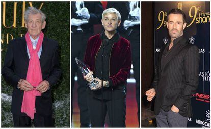 De izquierda a derecha, Ian McKellen, Ellen DeGeneres y Rupert Everett.