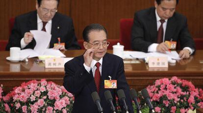 El primer ministro chino, durante su discurso ante 3.000 delegados.