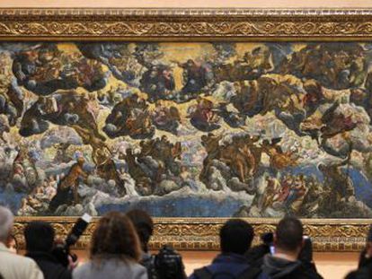 'El Paraíso' de Tintoretto, una de las obras más emblemáticas de la Colección Thyssen-Bornemisza, a su regreso su ubicación habitual en el hall del museo.