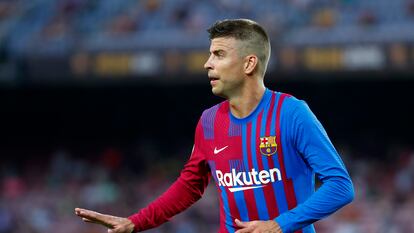Gerard Piqué durante el partido contra la Real Sociedad, en el que marcó un gol.