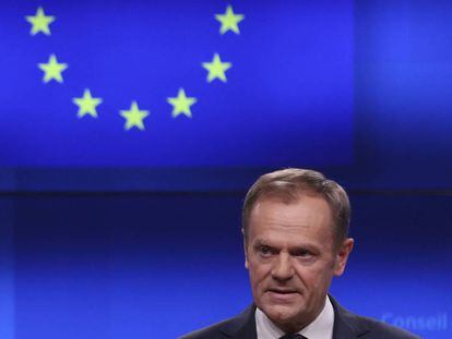 El presidente del Consejo Europeo, Donald Tusk, este miércoles en Bruselas. En vídeo, las declaraciones de Tusk.