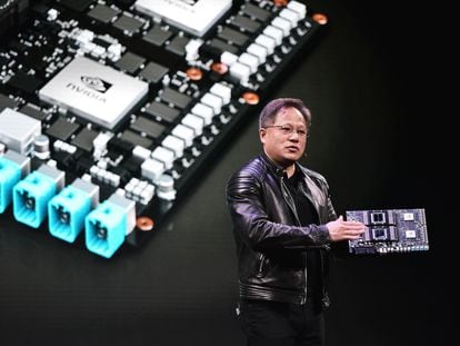 El CEO de Nvidia, Jensen Huang, durante una conferencia de prensa en Las Vegas.
