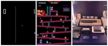 ‘Pong’ (1972), el primer juego masivo. ‘Donkey Kong’ (1981), el primer juego diseñado por el japonés Shigeru Miyamoto. E imagen de la exposición ‘Game On’ (KIKE PARA).