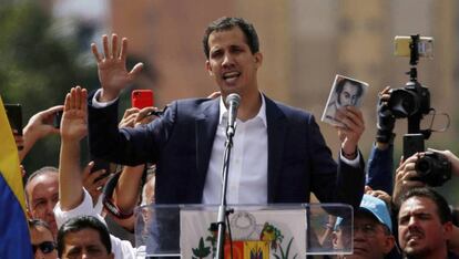 Juan Guaidó en las manifestaciones este miércoles en Venezuela.