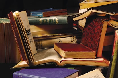 Old books in a library.
