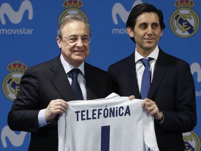El presidente del Real Madrid, Florentino Pérez, y el de Telefónica, Álvarez-Pallete.