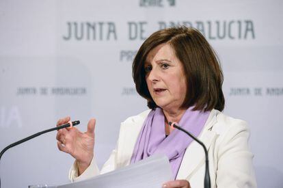 La consejera de Igualdad, María José Sánchez Rubio, este martes en el Palacio de San Telmo, en Sevilla.