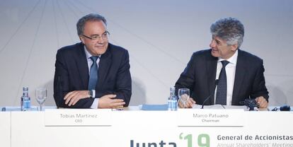 Tobías Martínez y Marco Patuano, consejero delegado y presidente de Cellnex, respectivamente.
