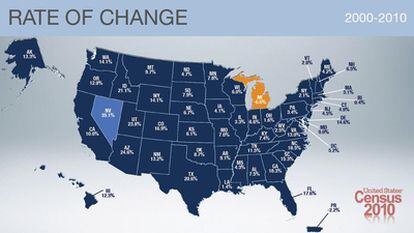 Mapa con las variaciones porcentuales de los diferentes estados de EE UU.
