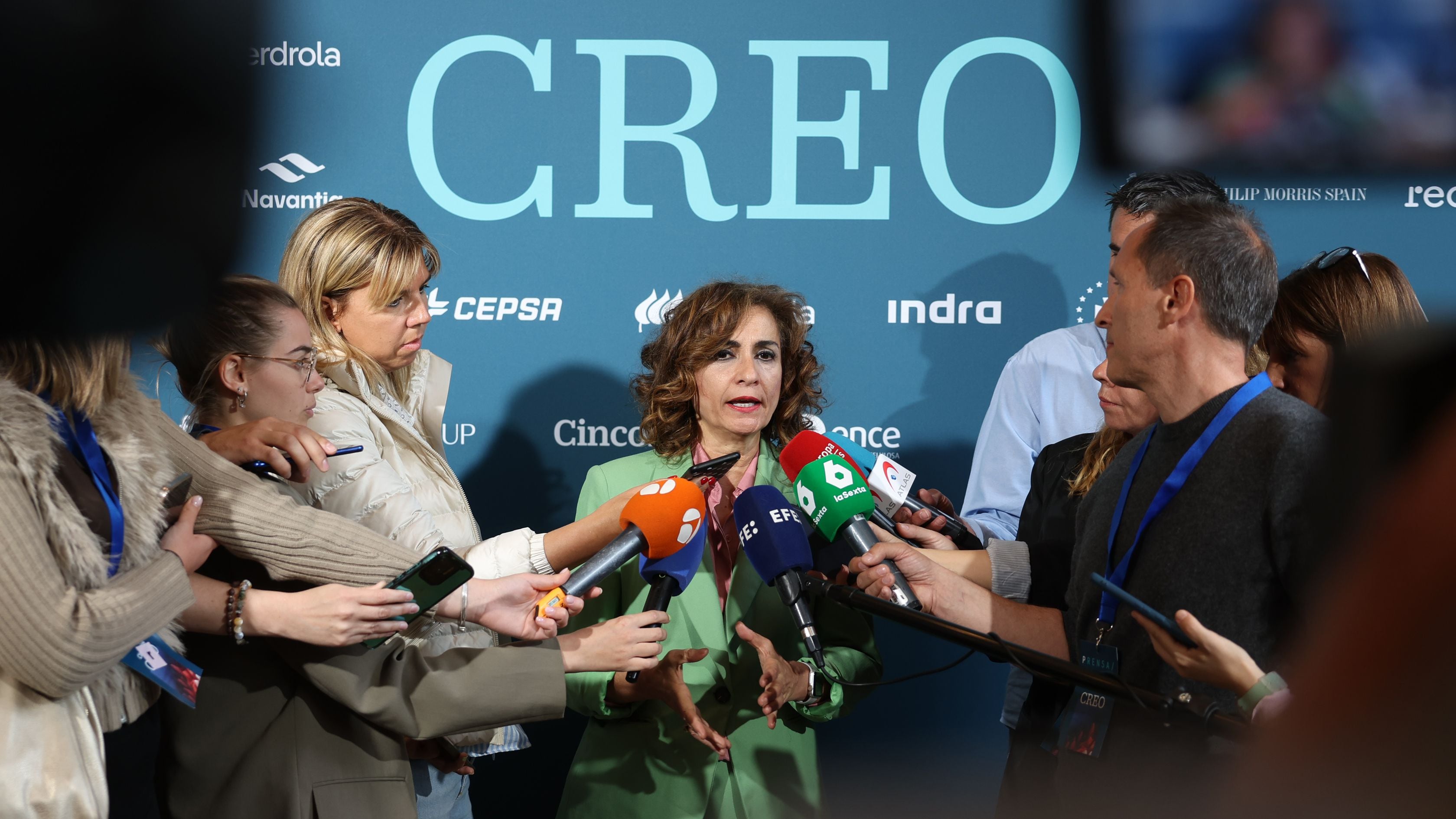 La vicepresidenta y ministra María Jesús Montero a su llegada al foro CREO de Cinco Días, este martes en Madrid. 