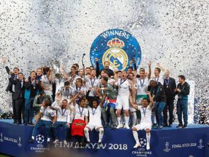 El Real Madrid celebra la última Copa de Europa.