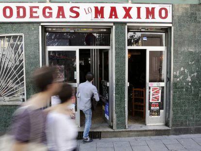 La entrada de Bodegas Lo Máximo el pasado domingo, en Madrid.