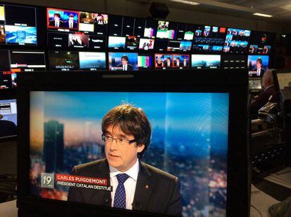 Carles Puigdemont en una televisi&oacute; belga.