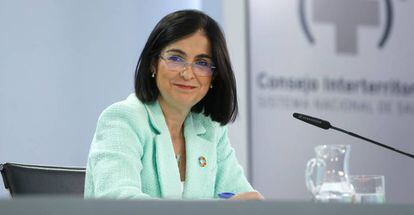 La ministra de Sanidad Carolina Darias, este miércoles en la rueda de prensa tras la reunión del Consejo Interterritorial de Salud en Madrid.