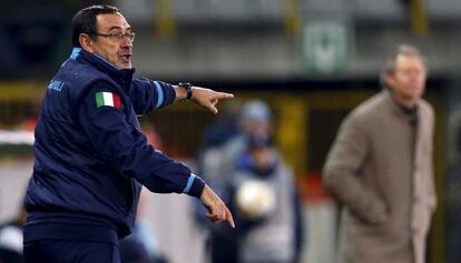 Sarri durante el partido contra el Brujas de la Liga Europa.