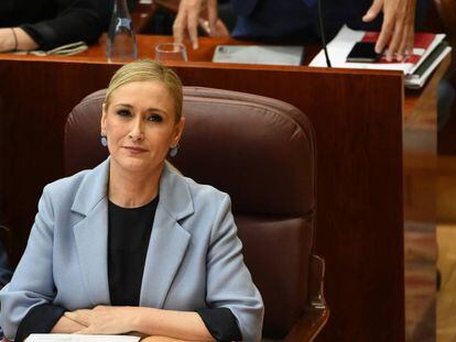 La presidenta de la Comunidad de Madrid, Cristina Cifuentes, durante el debate del proyecto de presupuestos regionales.