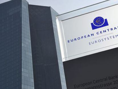 Vista del logotipo del Banco Central Europeo (BCE) en su sede de Fr&aacute;ncfort, Alemania. EFE/Archivo