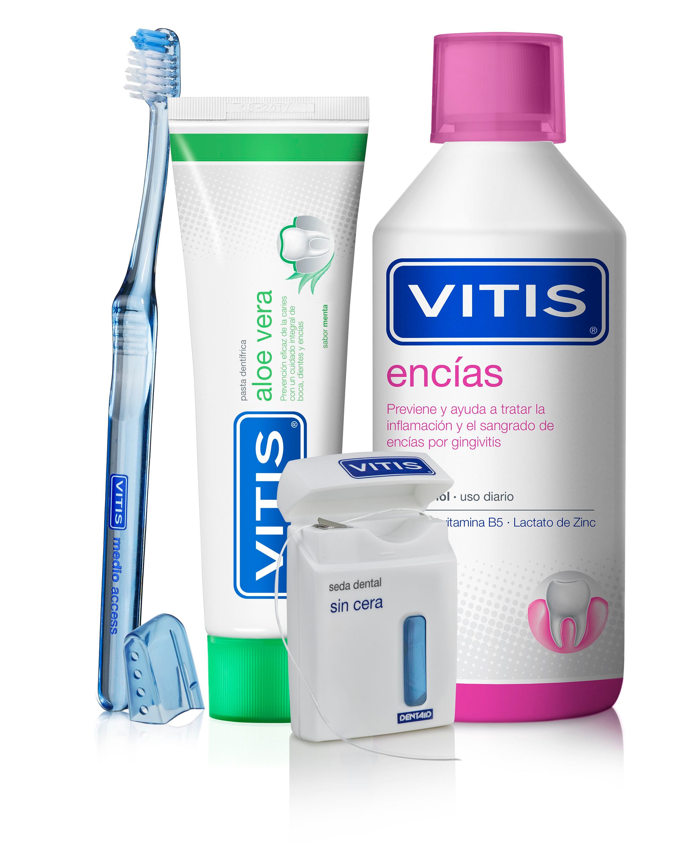Desde Vitis se recomienda el uso diario de Vitis Encías o Vitis CPC Protect, que contienen CPC, un antiséptico con una potente acción antiplaca.