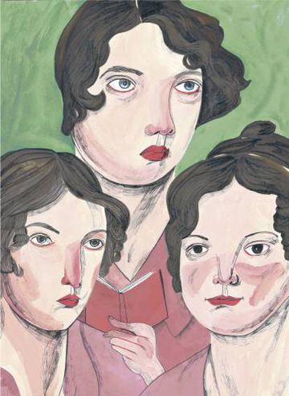 Las escritoras Anne, Emily y Charlotte Brontë, dibujadas por María Herreros.