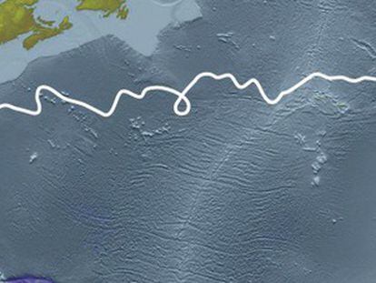 Ruta seguida por el planeador submarino RU27 desde el 27 de abril hasta su entrada en aguas españolas el 13 de noviembre.