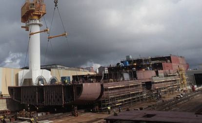 Barco en construcción en el astillero de Barreras, en Vigo.