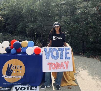 La activista contra la supresión del voto Hannah Gebresilassie, el 17 de octubre en Atlanta.