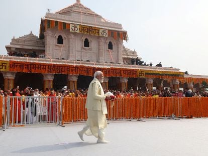 El primer ministro indio, Narendra Modi, asiste a la inauguración de un gran templo al dios hindú Lord Ram en Ayodhya, India, el pasado 22 de enero.