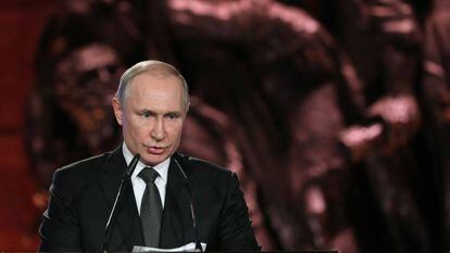 Vladímir Putin, durante su discurso el pasado 23 de enero en el Foro Mundial del Holocausto celebrado en Jerusalén.