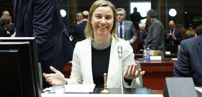 Federica Mogherini preside el Consejo de Exteriores, el lunes en Bruselas.
