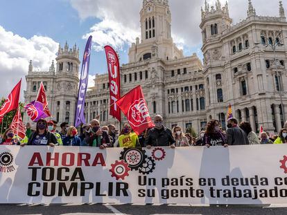 Manifestación para celebrar el Primero de Mayo, en 2021, en Madrid.