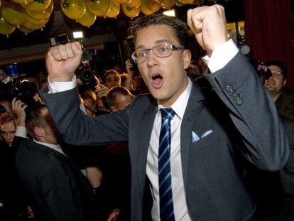 Jimmie Åkesson, líder del SD, celebra el resultado electoral de 2010.