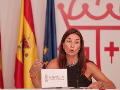 La consejera de Hacienda y portavoz del Consell, Ruth Merino, en una rueda de prensa posterior al pleno del Gobierno valenciano.