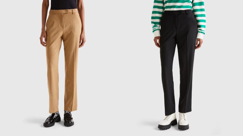 Unos pantalones de corte estándar y pernera recta, versátiles y bonitos. BENETTON.