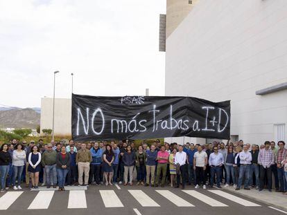 Concentración de los trabajadores de la Plataforma Solar de Almería.