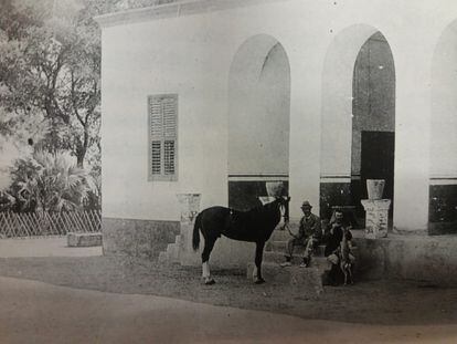 Carter en la casa de Meditet Habu, con su caballo y una de sus gacelas.
