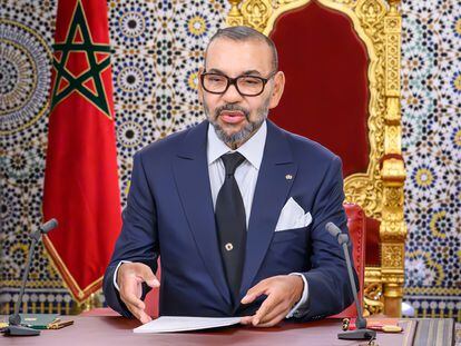 El rey de Marruecos, Mohamed VI, durante su discurso.