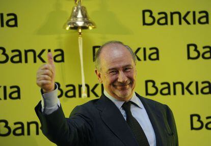 El expresidente de Bankia, Rodrigo Rato, el día del estreno en Bolsa de la entidad