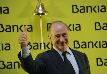 El expresidente de Bankia, Rodrigo Rato, el d&iacute;a del estreno en Bolsa de la entidad