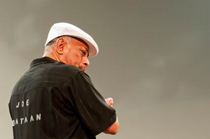 American Latin and soul musician Joe Bataan (born Bataan Nitollano) and the Barrio All Stars perform during an evening of Boogaloo music at Central Park SummerStage, New York, New York, August 10, 2011.