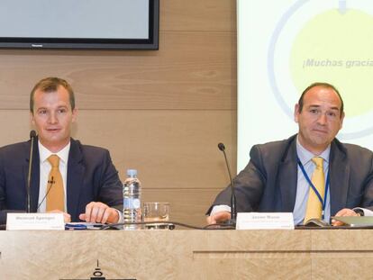 Meinrad Spenger y Javier Marín, en una presentación en la Bolsa de Madrid.