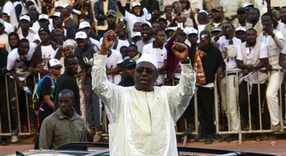 El actual presidente senegalés y candidato a la reelección, Macky Sall, este viernes en un estadio en Dakar.