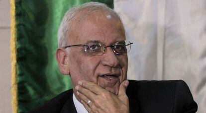 El negociador jefe de la OLP, Saeb Erekat, este jueves.