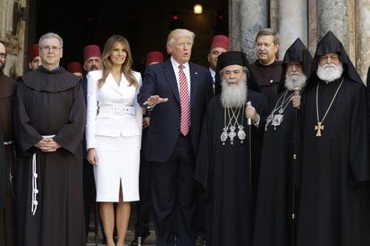 El presidente de los Estados Unidos Donald Trump y la primera dama Melania Trump visitan la Iglesia del Sagrado Sepulcro en Jerusalén.