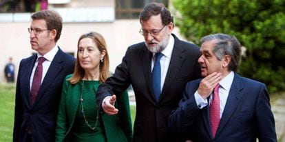 Mariano Rajoy, a su llegada a la inauguración de la Asamblea General de Socios del Círculo de Empresarios de Galicia. 
