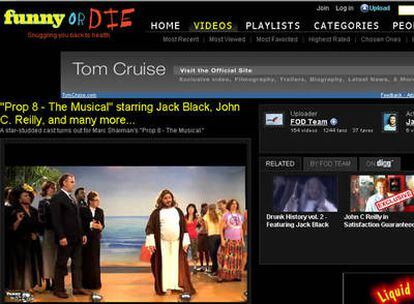 Captura de pantalla de la 'web' www.funnyordie.com donde se puede ver un vídeo de 'Prop. 8: el Musical'