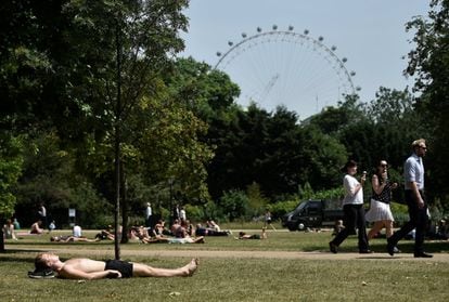 Un joven toma el sol en el St. James's Park de Londres (Reino Unido), el 21 de junio.