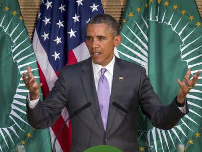 Obama en su intervención ante la Unión Africana.
