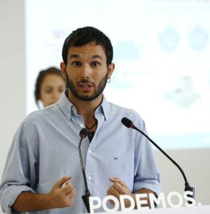 El diputado de Podemos en la Asamblea de Madrid, Miguel Ardanuy, durante la presentación de la segunda edición del proyecto Impulsa.