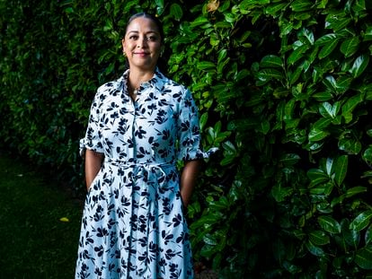 Luisana Pérez, directora de Medios Hispanos de la Casa Blanca, en los jardines de la Embajada de EE UU en España, en Madrid, el 16 de junio.