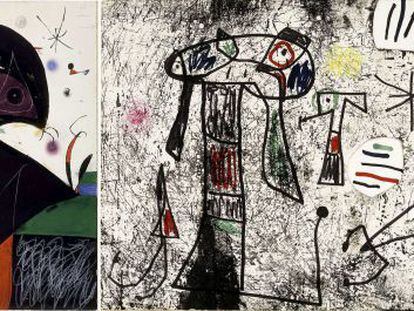 Fotograf&iacute;as del boceto de Mir&oacute; que ha desaparecido de la Fundaci&oacute;n del artista en Palma. 